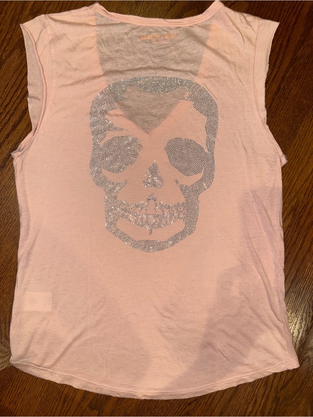 Zadig & Voltaire Pale Pink Tank with Silver Rhinestone Skull Size M